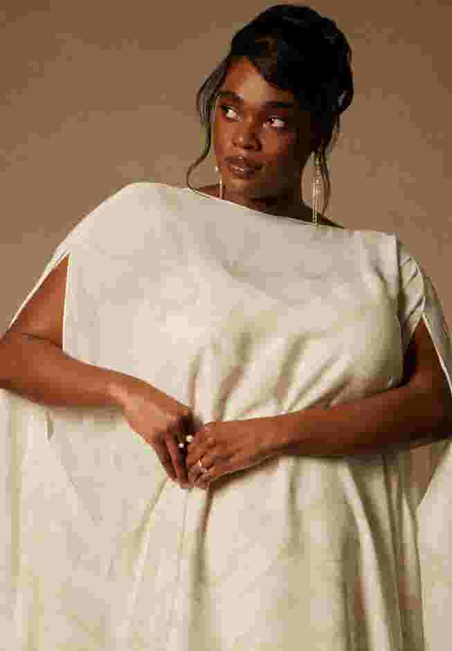 Bridal by ELOQUII Mini Dress With Cape Overlay image number 6