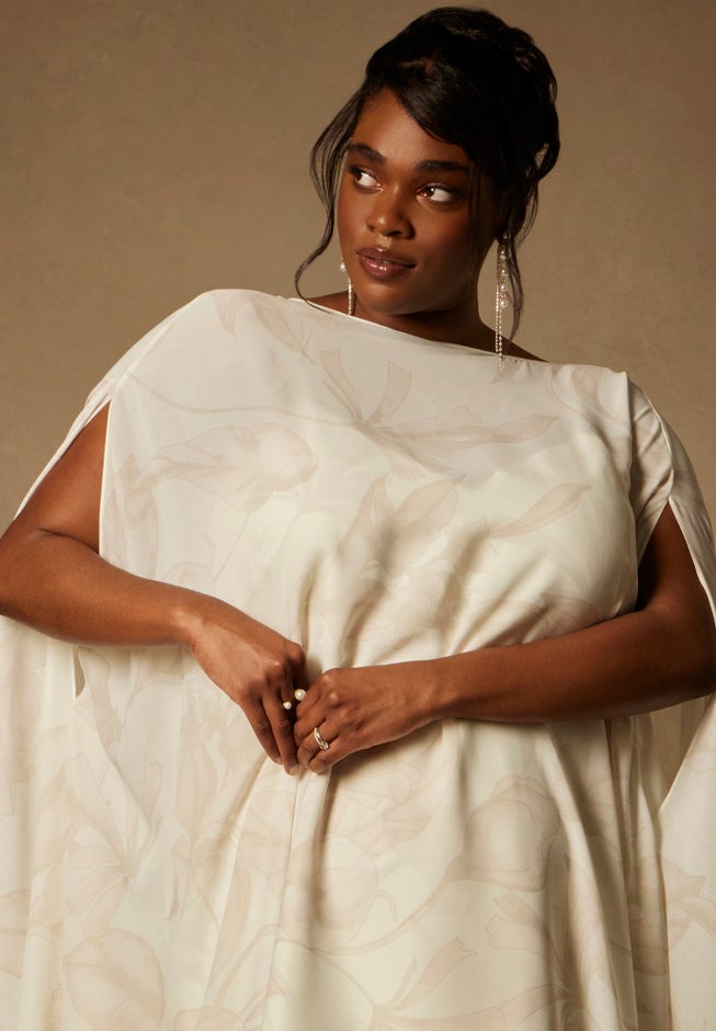 Bridal by ELOQUII Mini Dress With Cape Overlay image number 6