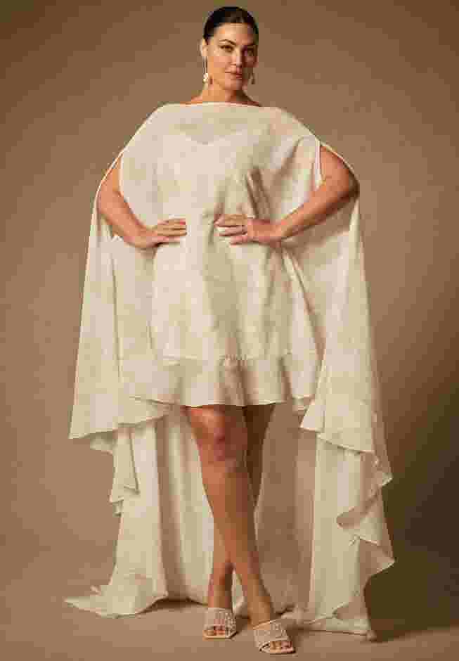 Bridal by ELOQUII Mini Dress With Cape Overlay image number 0