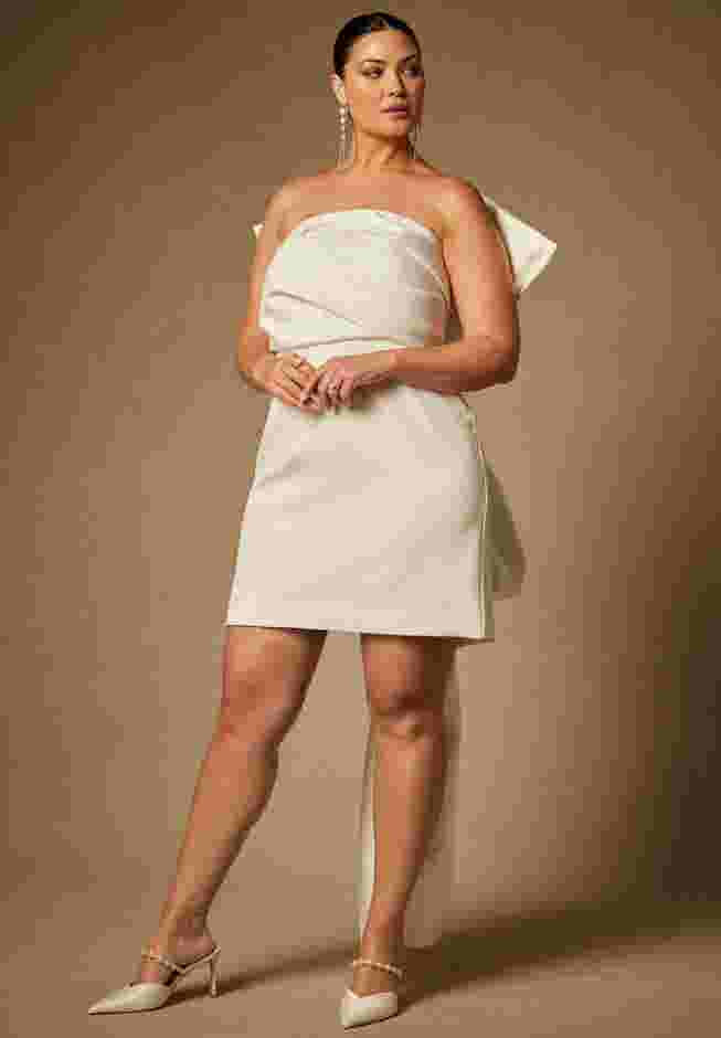 Bridal by ELOQUII Strapless Mini Dress With Draped Train image number 1