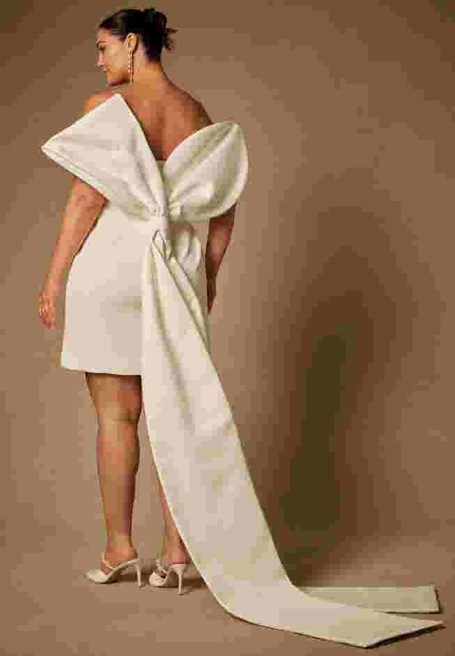 Bridal by ELOQUII Strapless Mini Dress With Draped Train image number 2