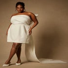 Bridal by ELOQUII Strapless Mini Dress With Draped Train image number null