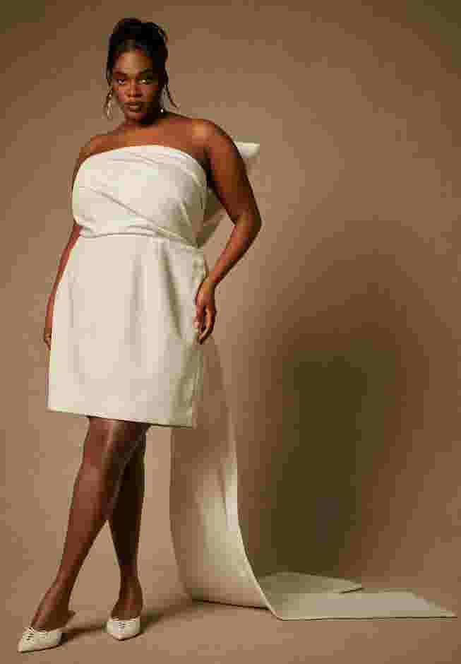 Bridal by ELOQUII Strapless Mini Dress With Draped Train image number 4