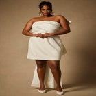 Bridal by ELOQUII Strapless Mini Dress With Draped Train image number null