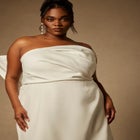 Bridal by ELOQUII Strapless Mini Dress With Draped Train image number null