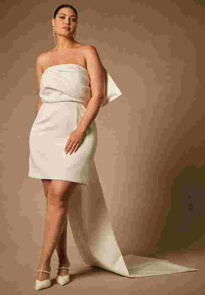Bridal by ELOQUII Strapless Mini Dress With Draped Train image number 0