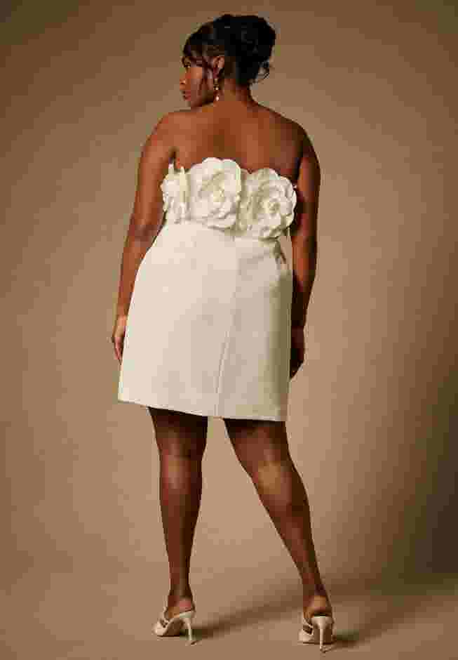 Bridal by ELOQUII Strapless Mini Dress With Rosette image number 1