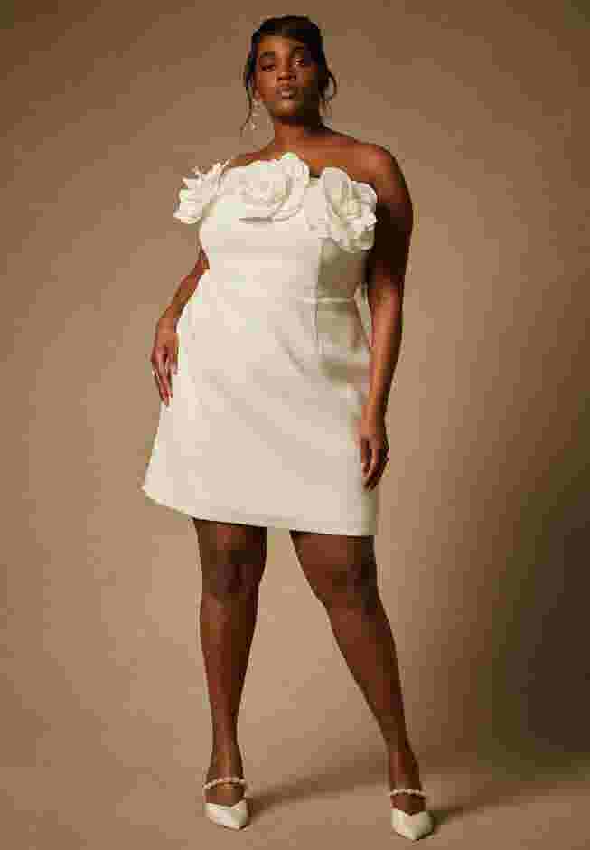 Bridal by ELOQUII Strapless Mini Dress With Rosette image number 0