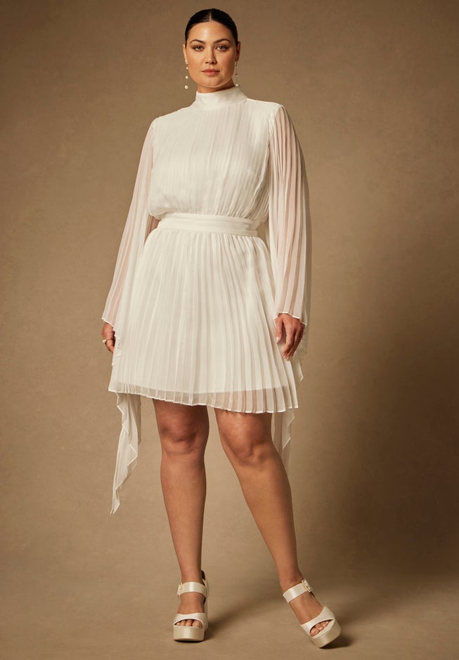Bridal by ELOQUII Pleated Mini With Full Sleeve image number 3