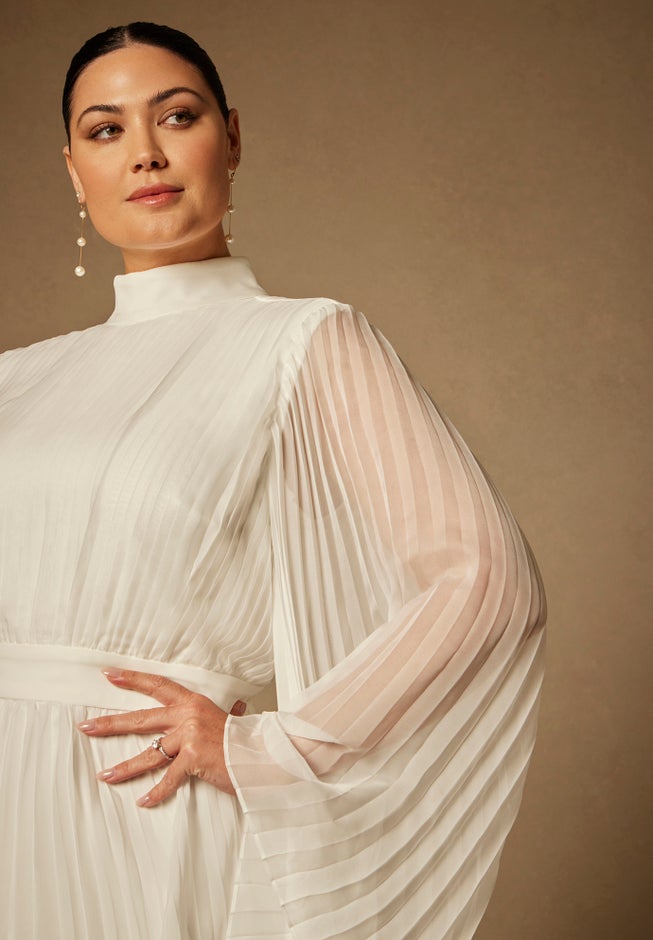 Bridal by ELOQUII Pleated Mini With Full Sleeve image number 5