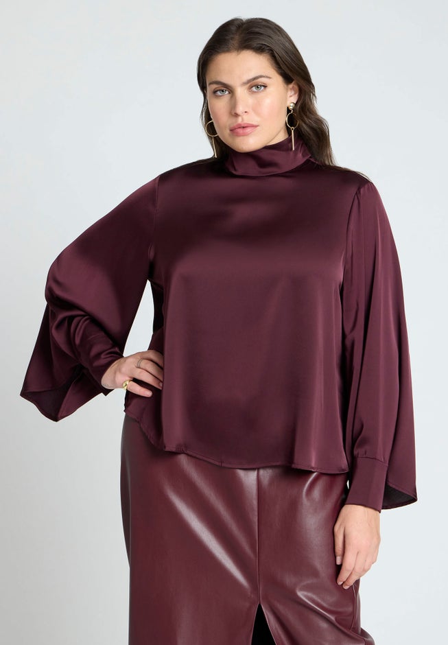 Cuffed Kimono Sleeve Mockneck Blouse image number 0