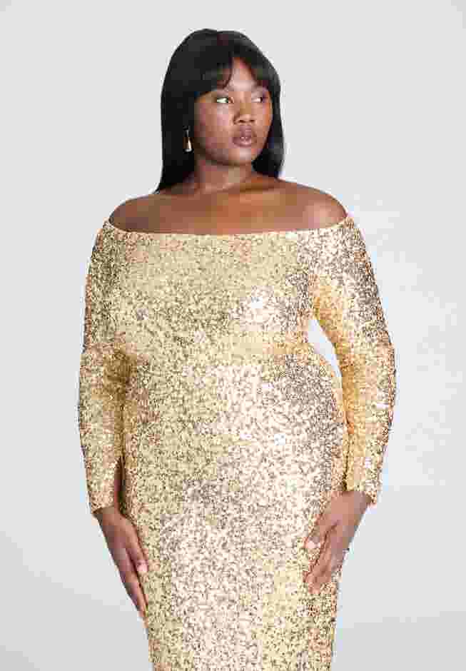 Off The Shoulder Sequin Column Dress image number 3