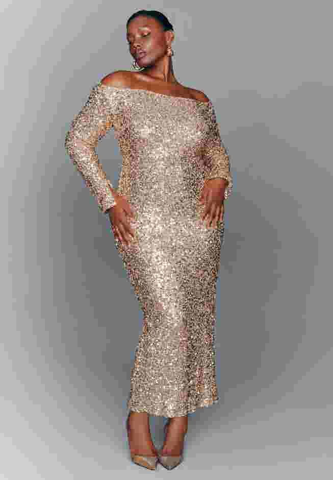 Off The Shoulder Sequin Column Dress image number 0