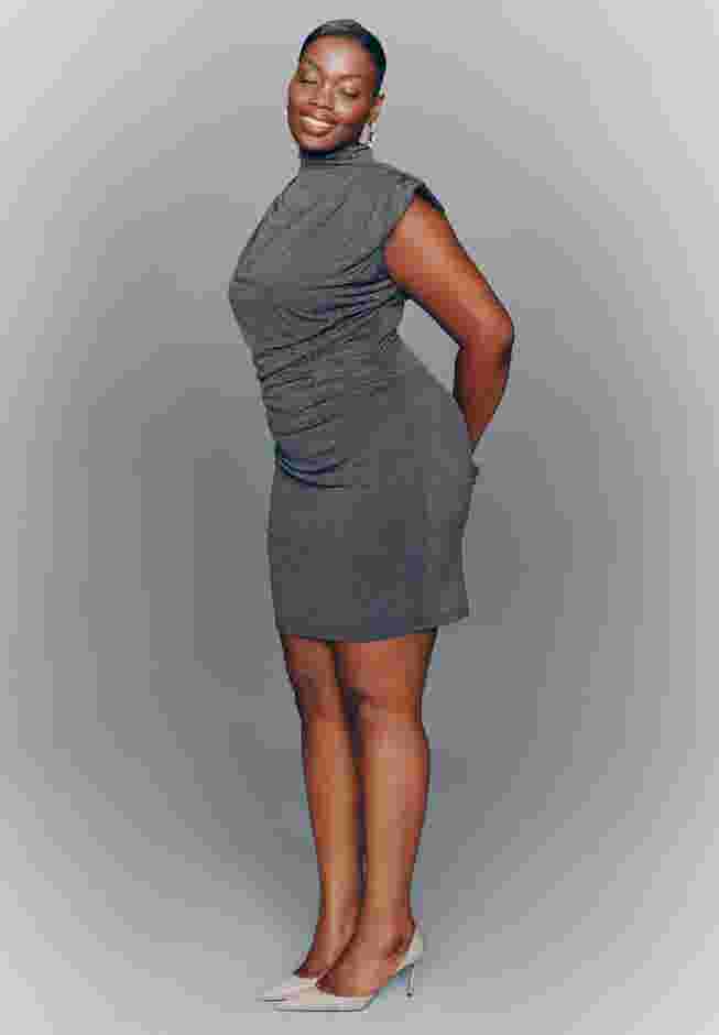 Draped Neck Rhinestone Mini Dress image number 1