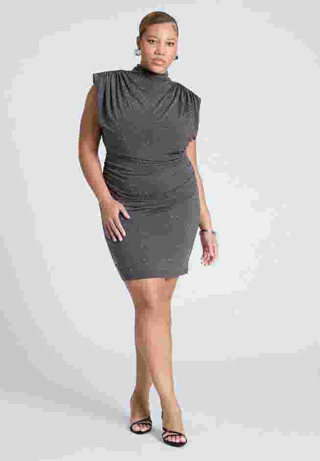 Draped Neck Rhinestone Mini Dress image number 2