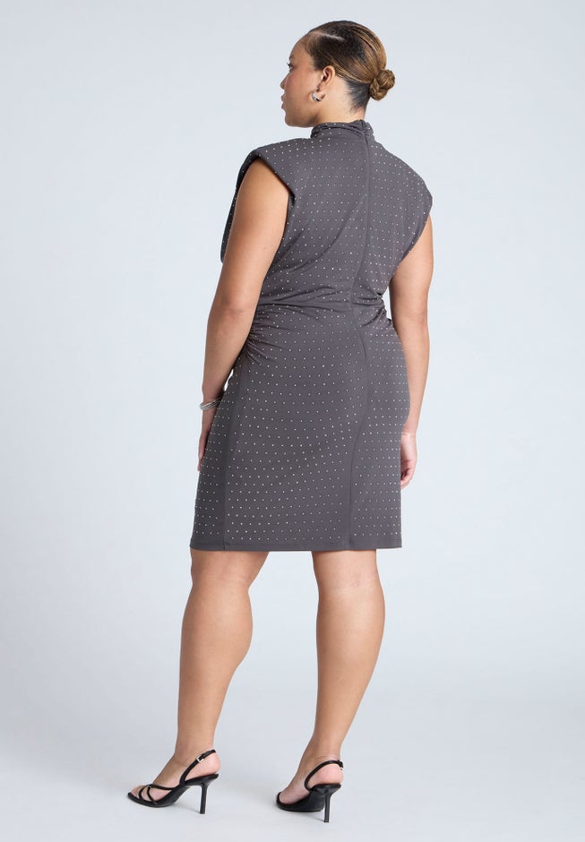 Draped Neck Rhinestone Mini Dress image number null