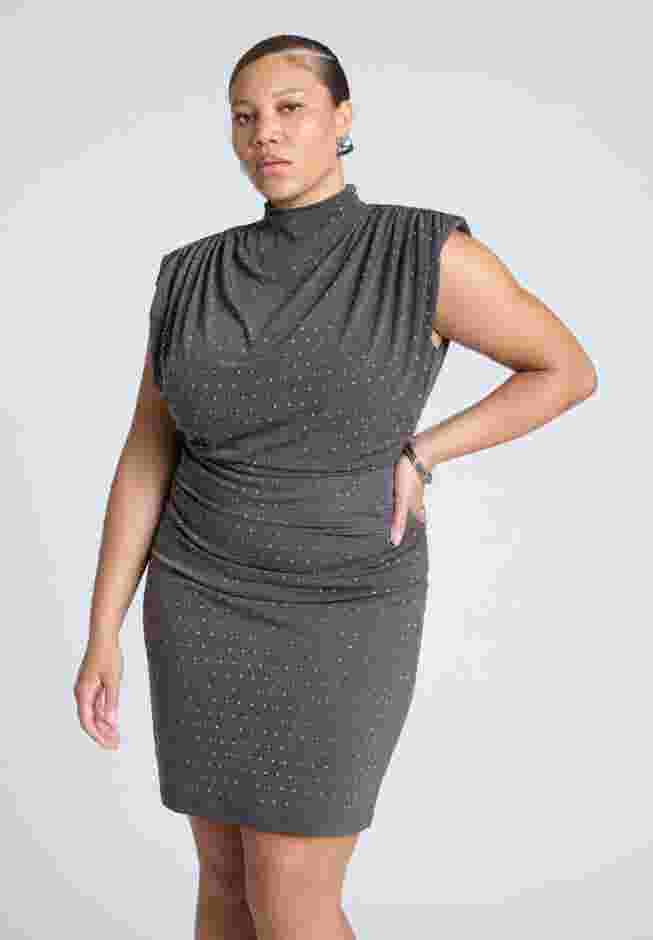 Draped Neck Rhinestone Mini Dress image number 4
