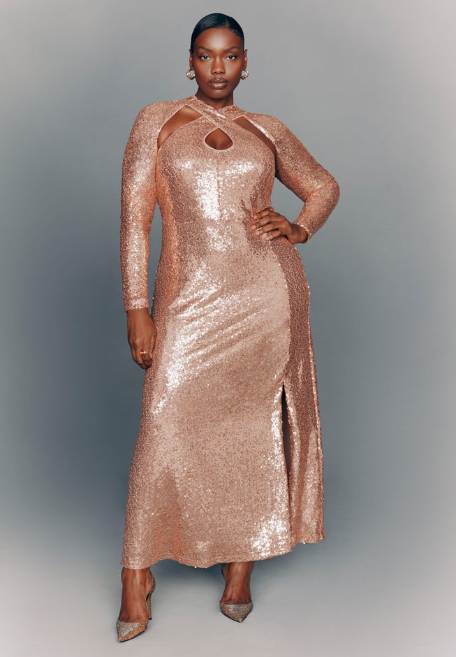 Cross Front Sequin Maxi Dress image number 0