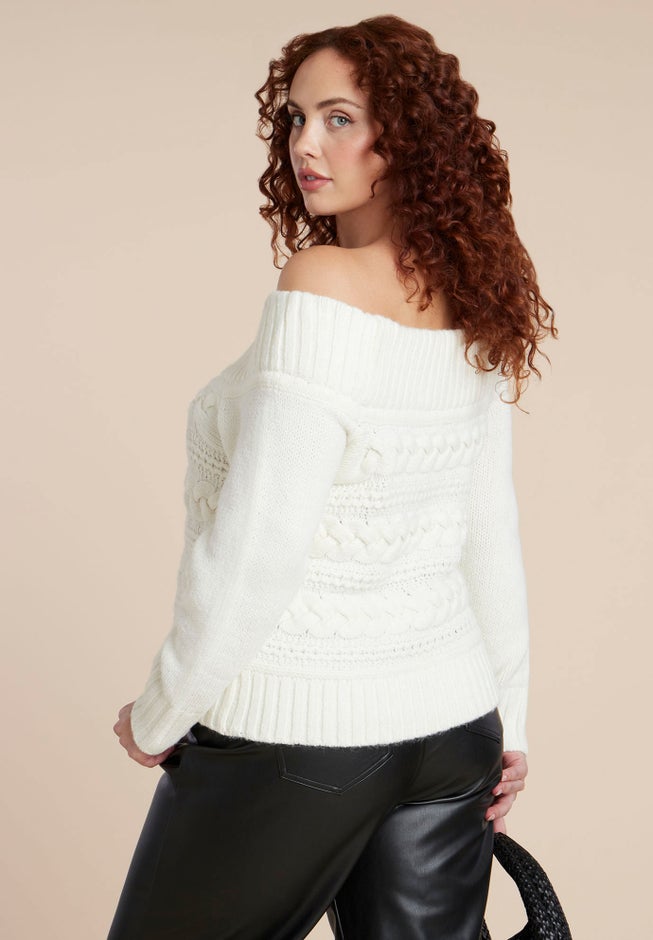Off The Shoulder Cableknit Sweater image number 1