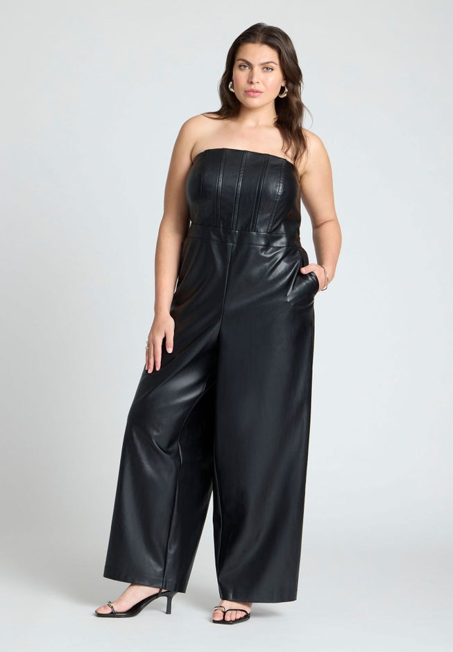 Strapless Faux Leather Jumpsuit image number 0