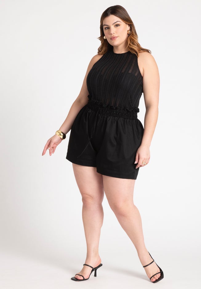 Ruffle Waist Shorts With Tie image number null