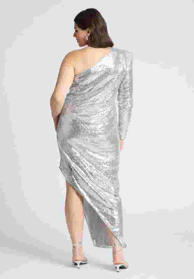 Strong Shoulder Sequin Dress With Slit image number 1