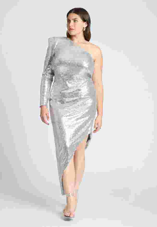Strong Shoulder Sequin Dress With Slit image number 0