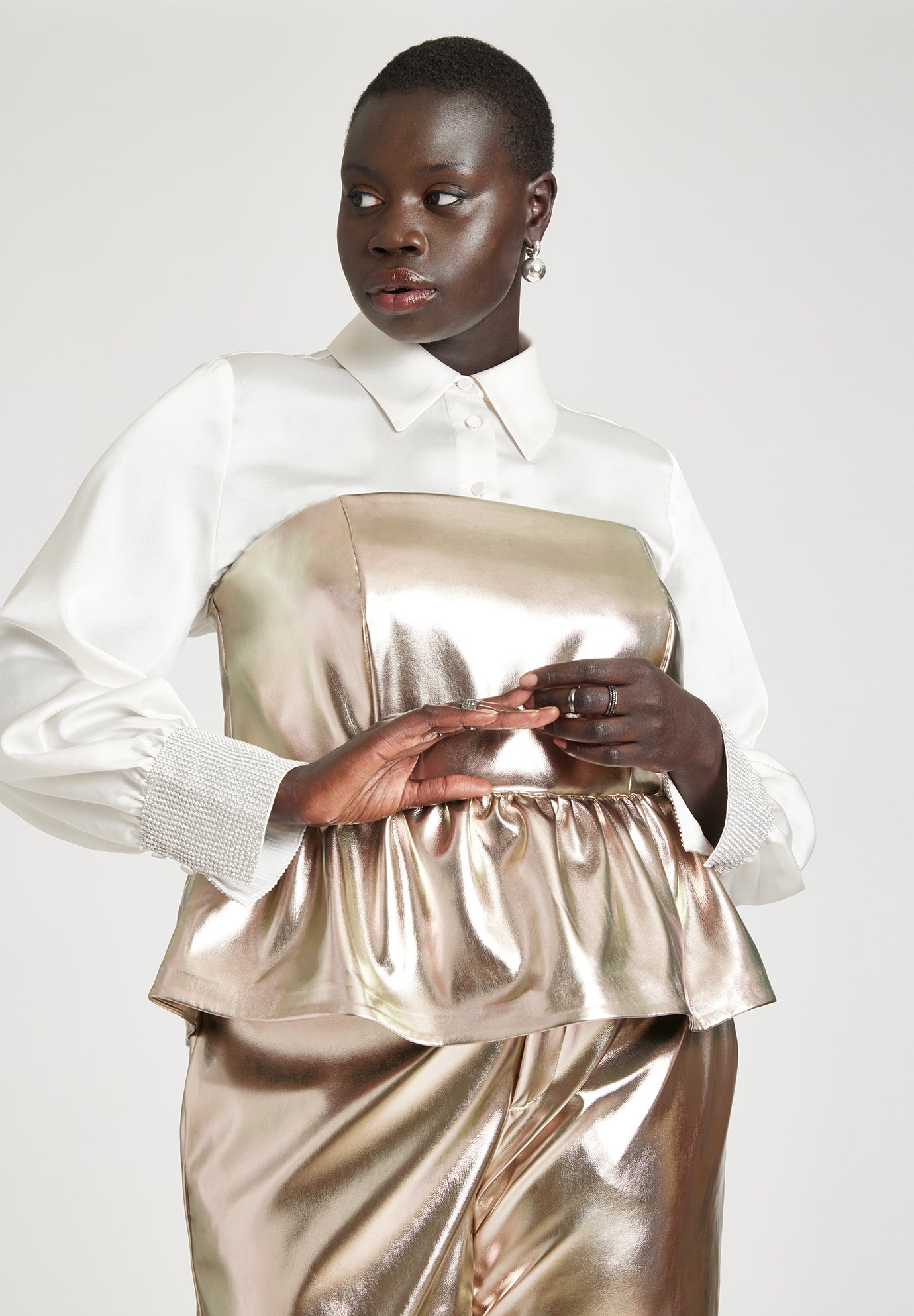 Strapless Faux Leather Peplum Top image number 2