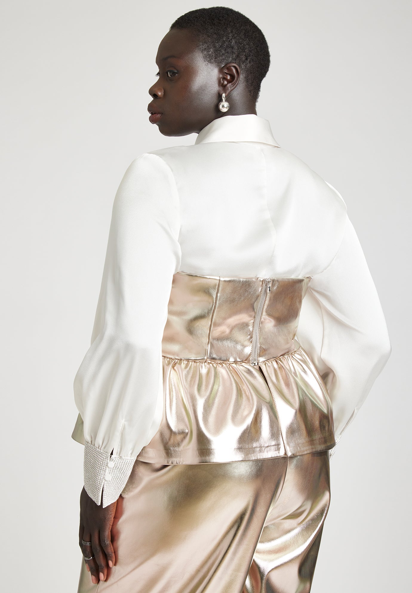 Strapless Faux Leather Peplum Top image number 3