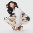 Strapless Faux Leather Peplum Top image number null