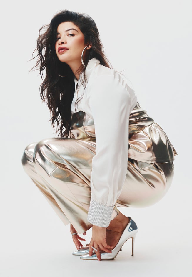 Strapless Faux Leather Peplum Top image number 5