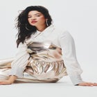 Strapless Faux Leather Peplum Top image number null