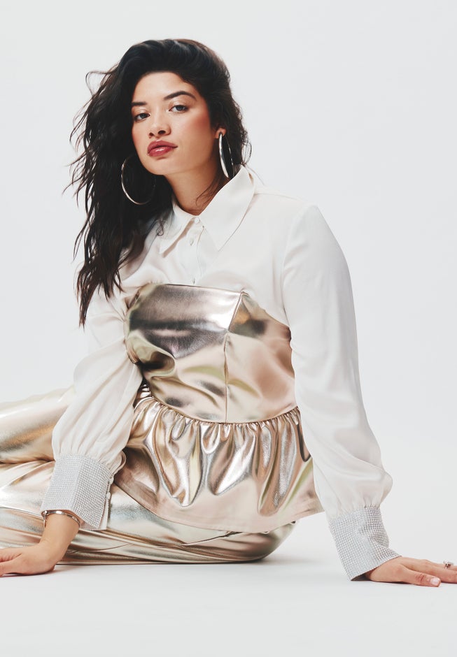 Strapless Faux Leather Peplum Top image number 0