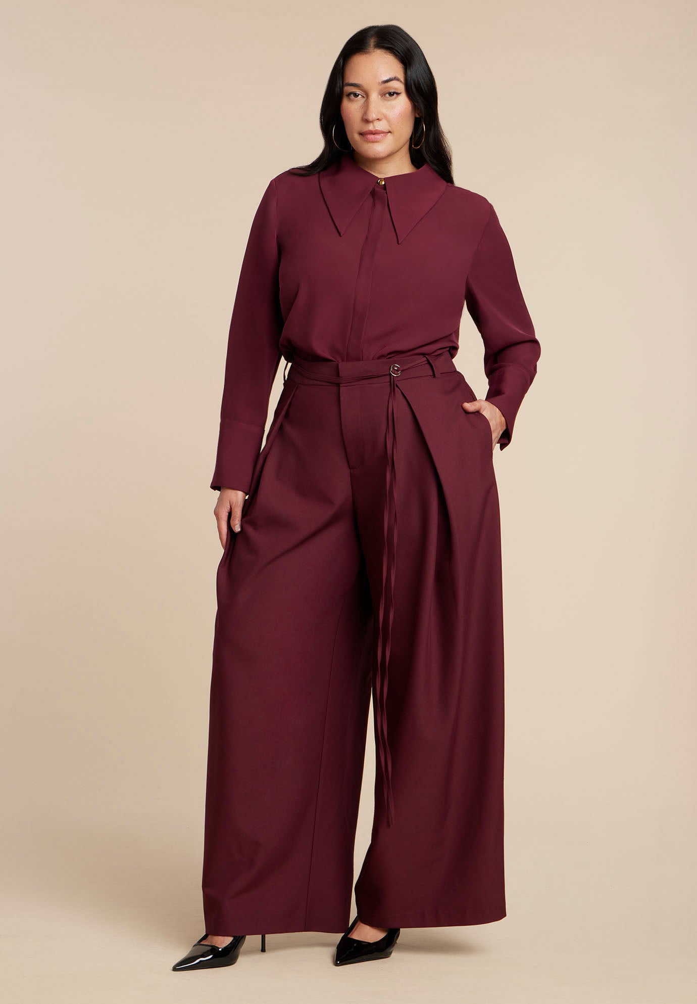 Pointed Collar Button Up Shirt image number 3