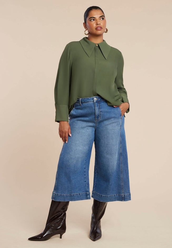 Pointed Collar Button Up Shirt image number 2