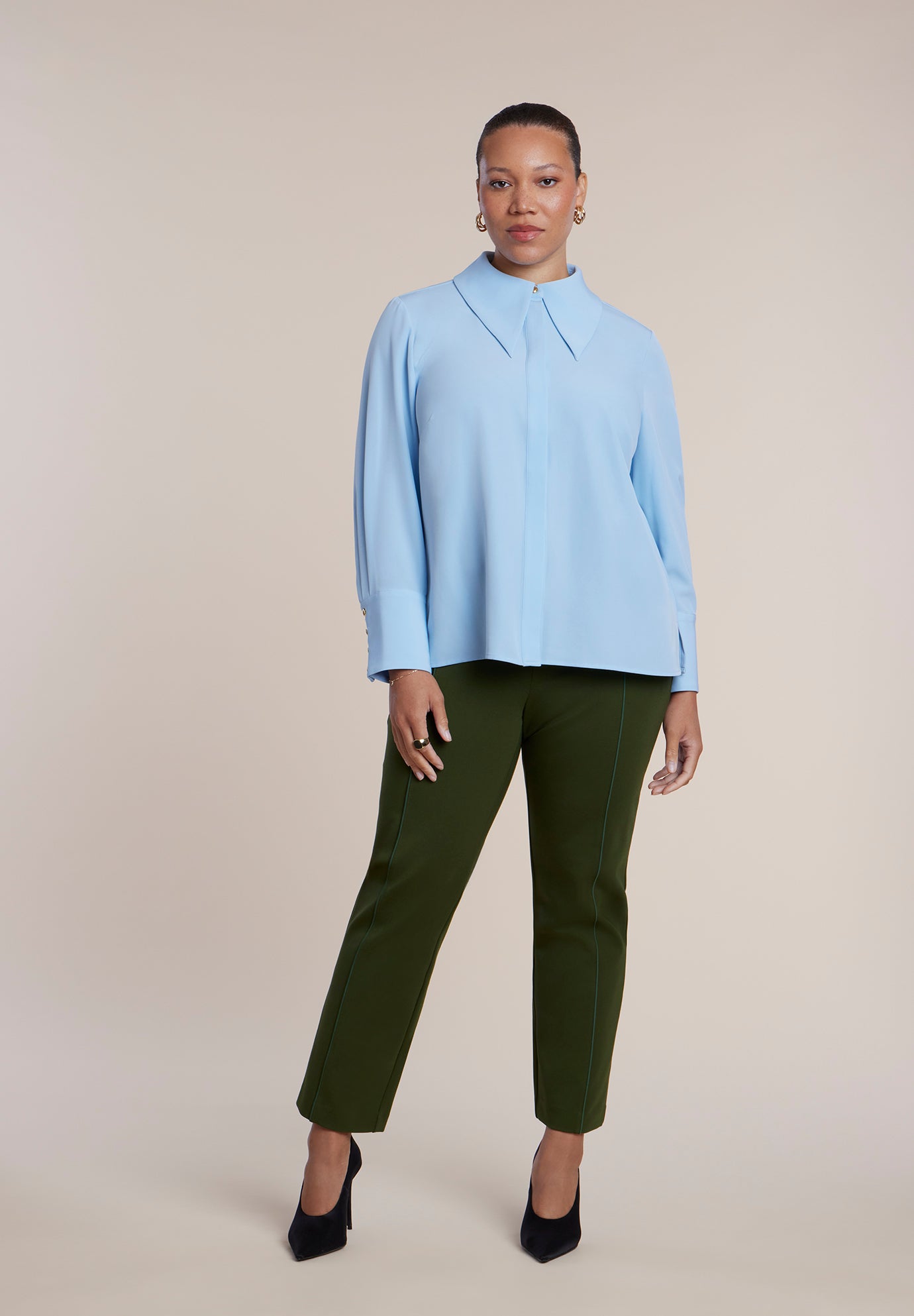 Pointed Collar Button Up Shirt image number 3