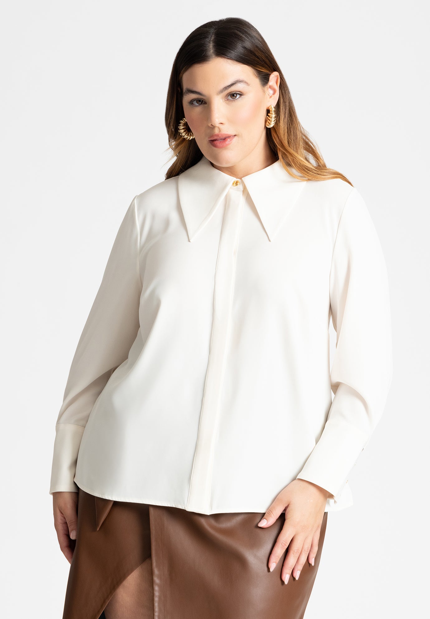Pointed Collar Button Up Shirt image number 0