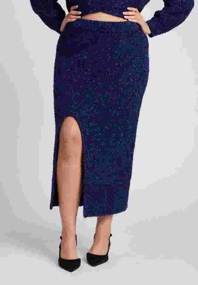 Metallic Sweater Skirt With Slit image number 1
