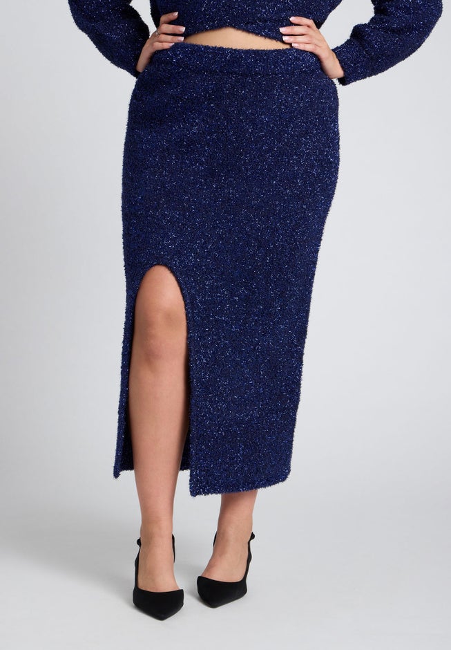 Metallic Sweater Skirt With Slit image number 1