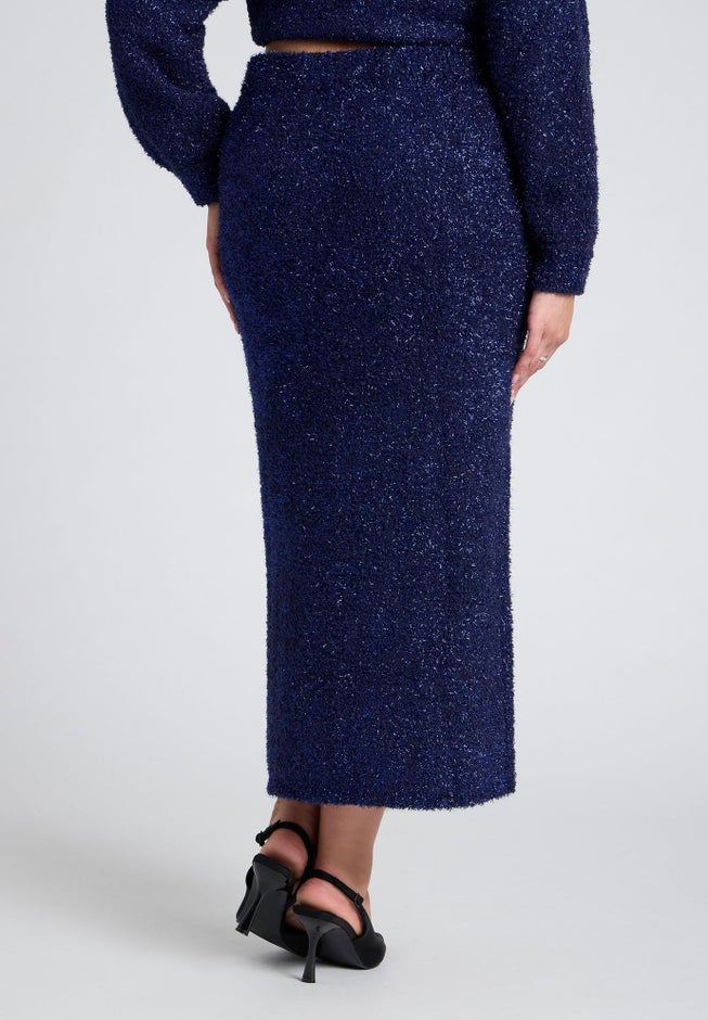 Metallic Sweater Skirt With Slit image number 2