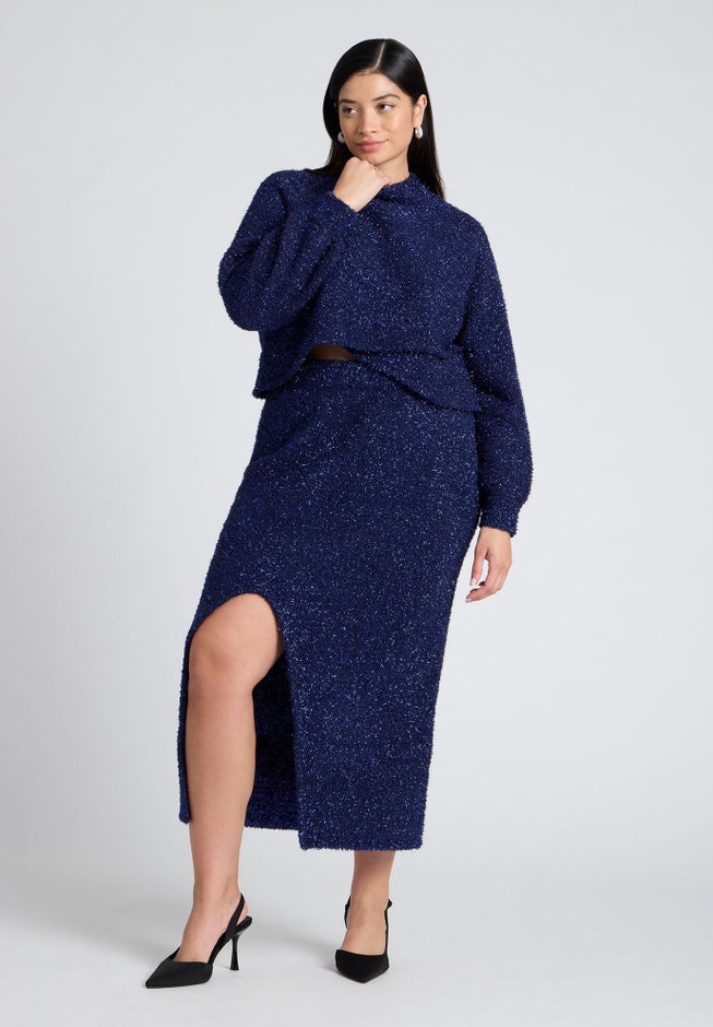 Metallic Sweater Skirt With Slit image number 0