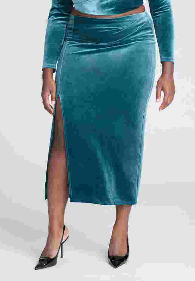 Velvet Maxi Skirt With Slit image number 1