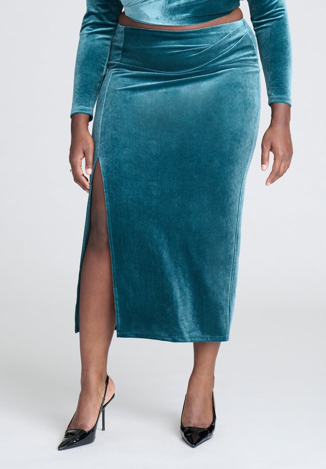 Velvet Maxi Skirt With Slit image number 1