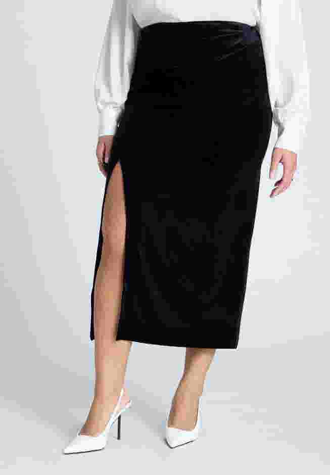 Velvet Maxi Skirt With Slit image number 1