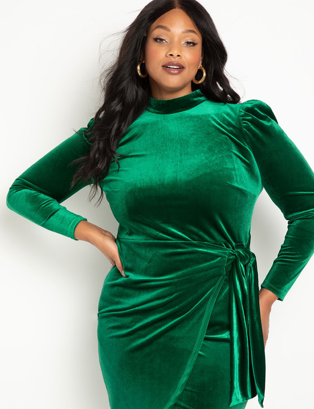 Velvet Mini Dress with Wrap Skirt image number 1