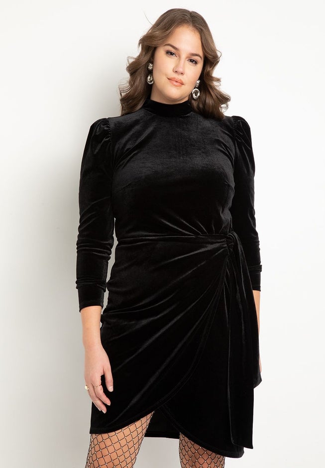 Velvet Mini Dress with Wrap Skirt image number 1