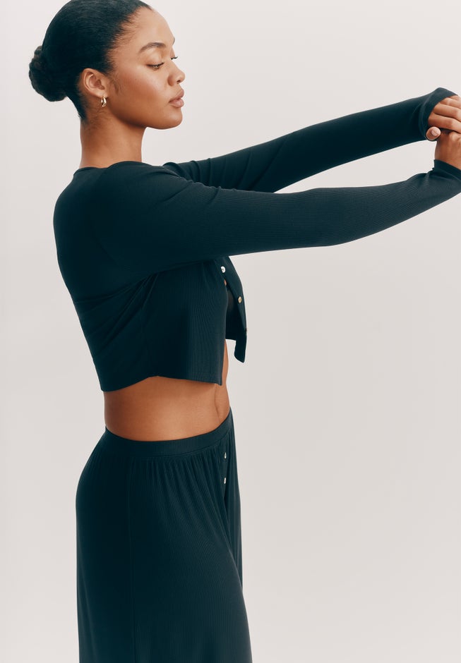 The Cropped Cardigan - Modal Silk Rib image number 5