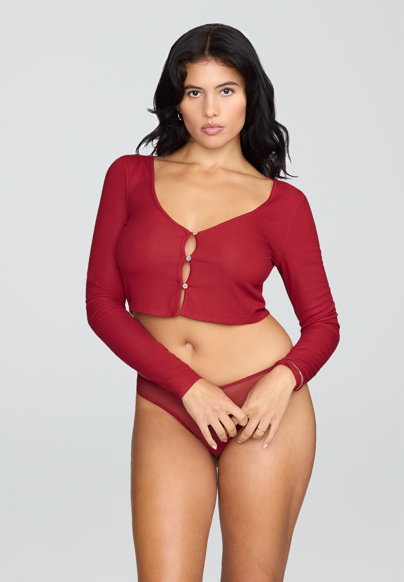 The Cropped Cardigan - Modal Silk Rib image number 0