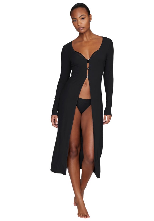 The Long Button Cardigan - Modal Silk Rib image number 1