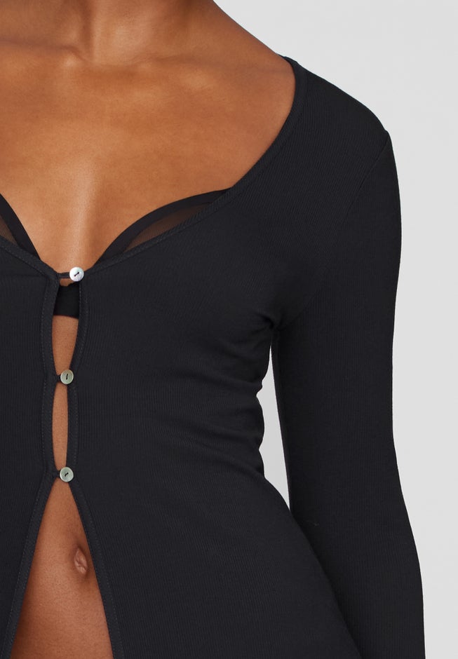 The Long Button Cardigan - Modal Silk Rib image number 4